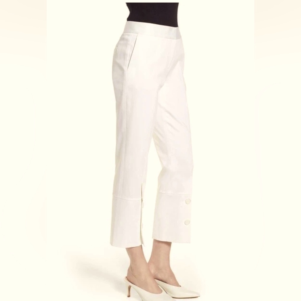 LEWIT L30725 Women's White Button Detail Cotton Stretch Crop Pants Size